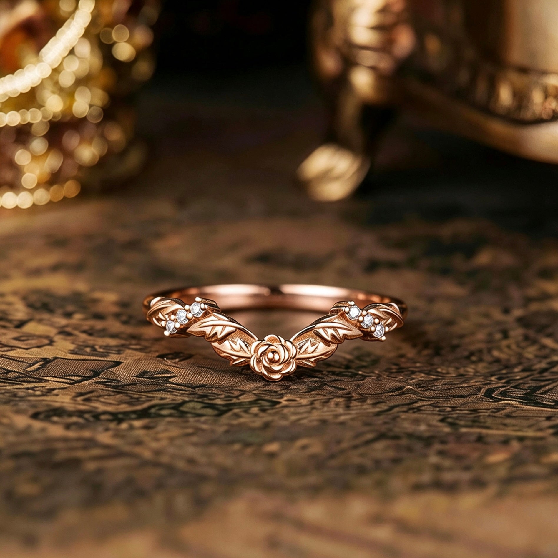 Floral Inspired | Rose Design Moissanite Curved Wedding Band