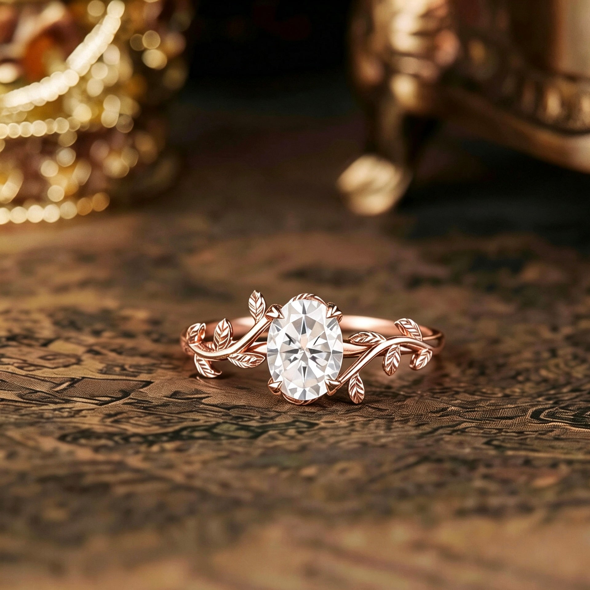 Nartyajewelry | 1.5ct Oval Cut Moissanite Leaf Engagement Ring