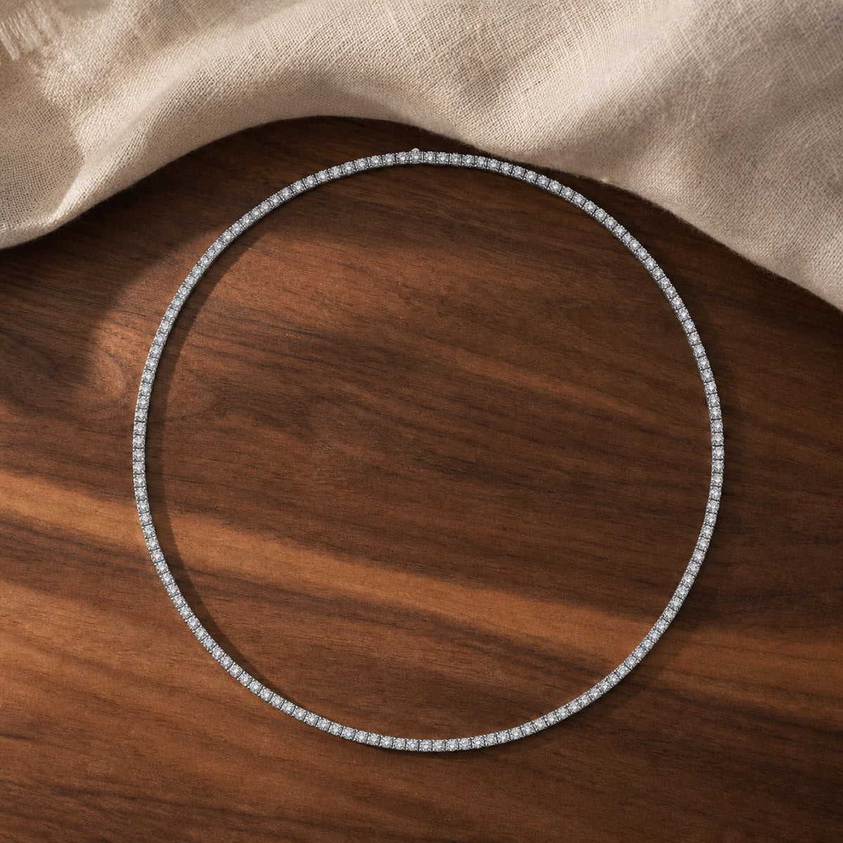 Sparkle Classic Silver Moissanite Tennis Chain Necklace — warm walnut and linen studio