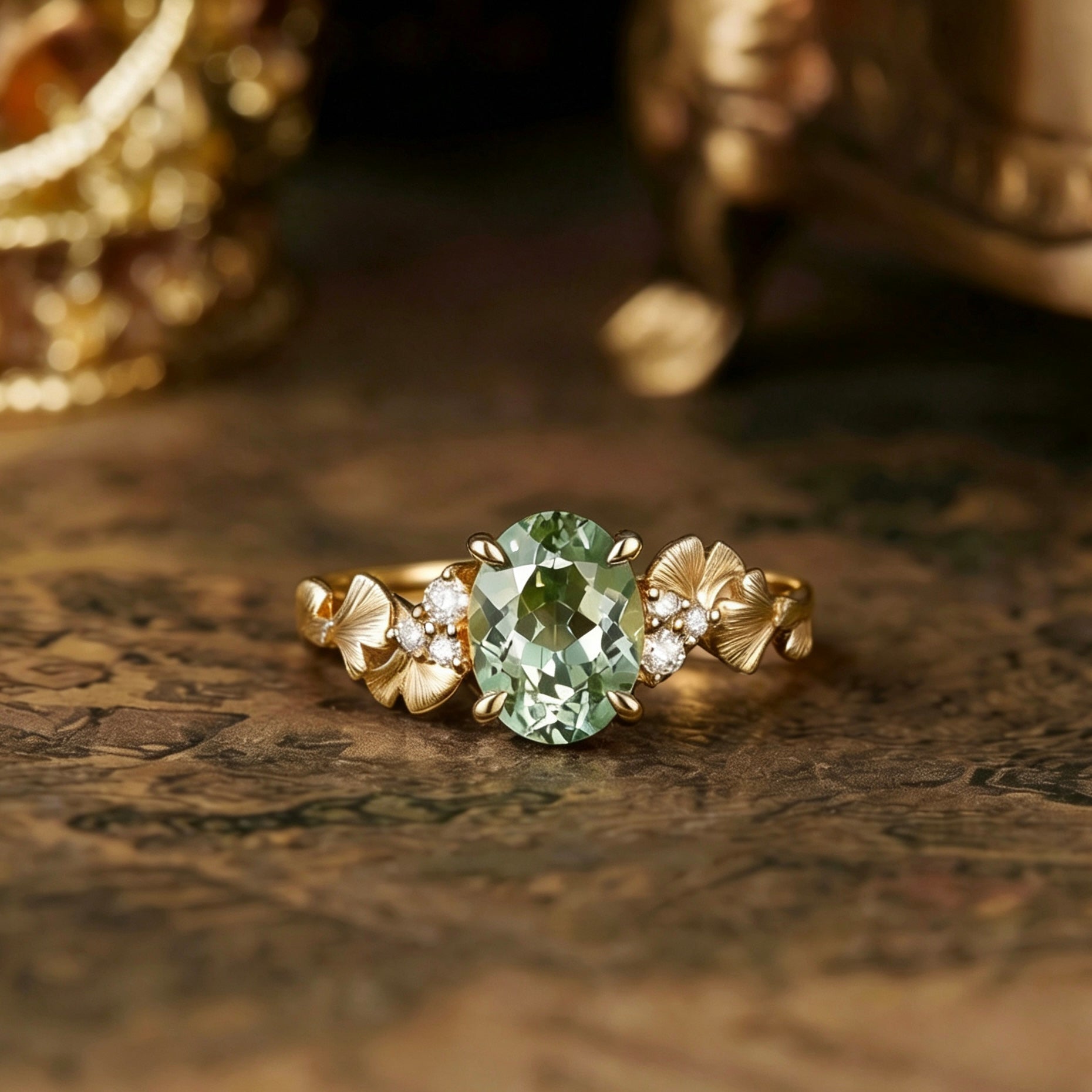 Leaf Inspired | Ginkgo Leaf Design Lab  Green Sapphire Engagement Ring