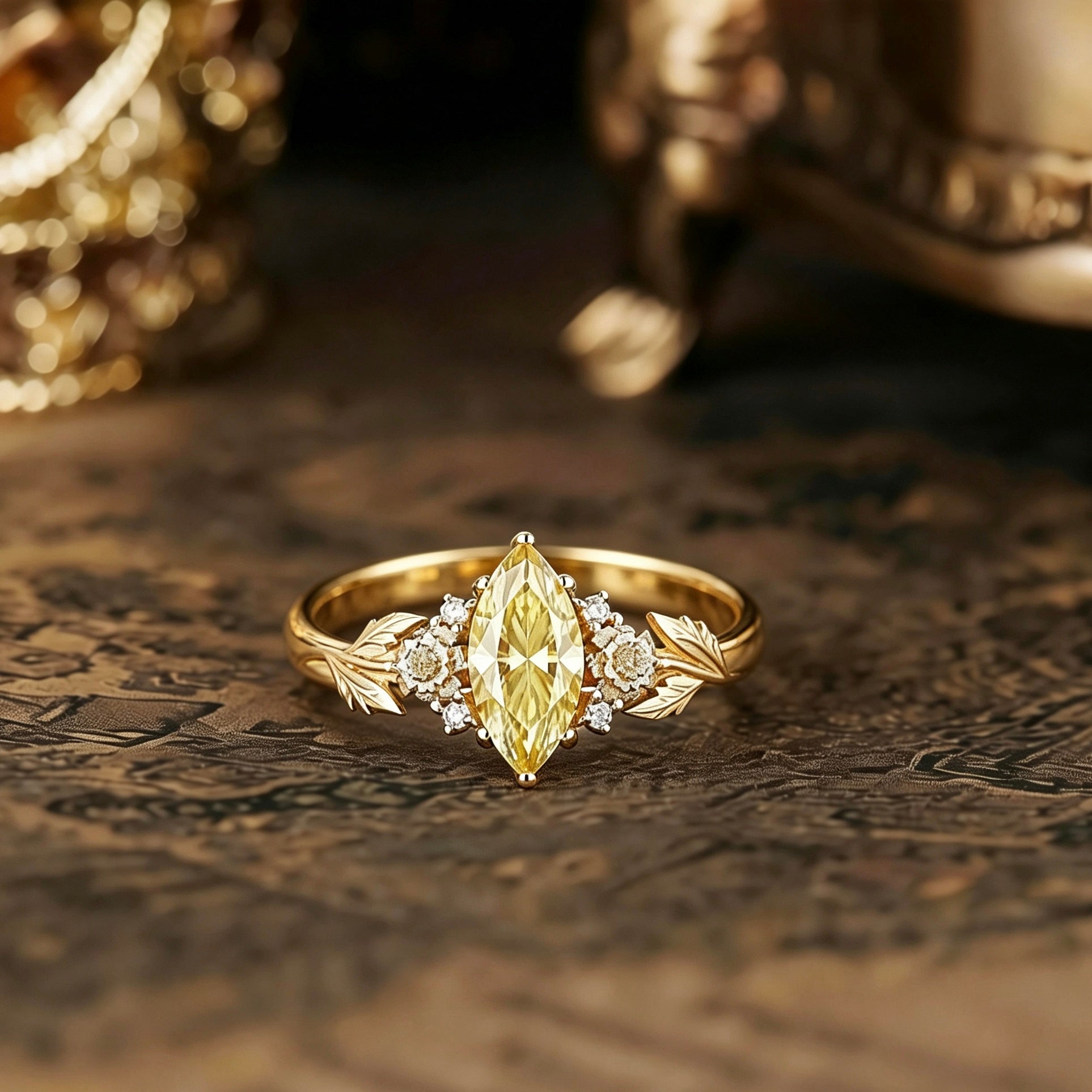 Floral Inspired | Chrysanthemum Design Yellow Moissanite Engagement Ring