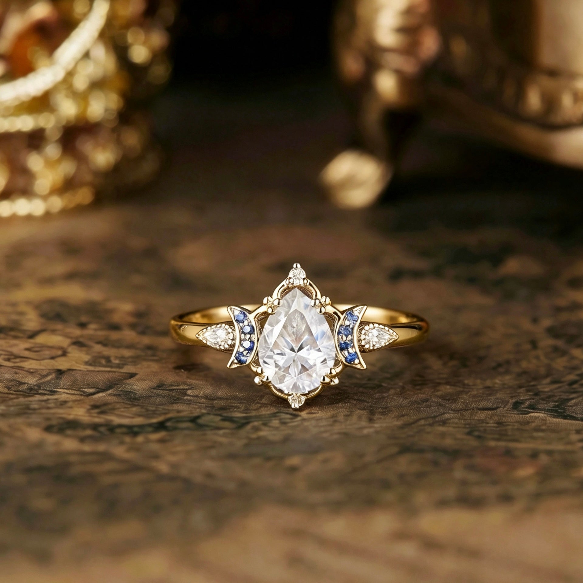 Fairy Style Moon Inspired Moissanite Ring, 1.2ct Whimsical Crescent Wedding Band