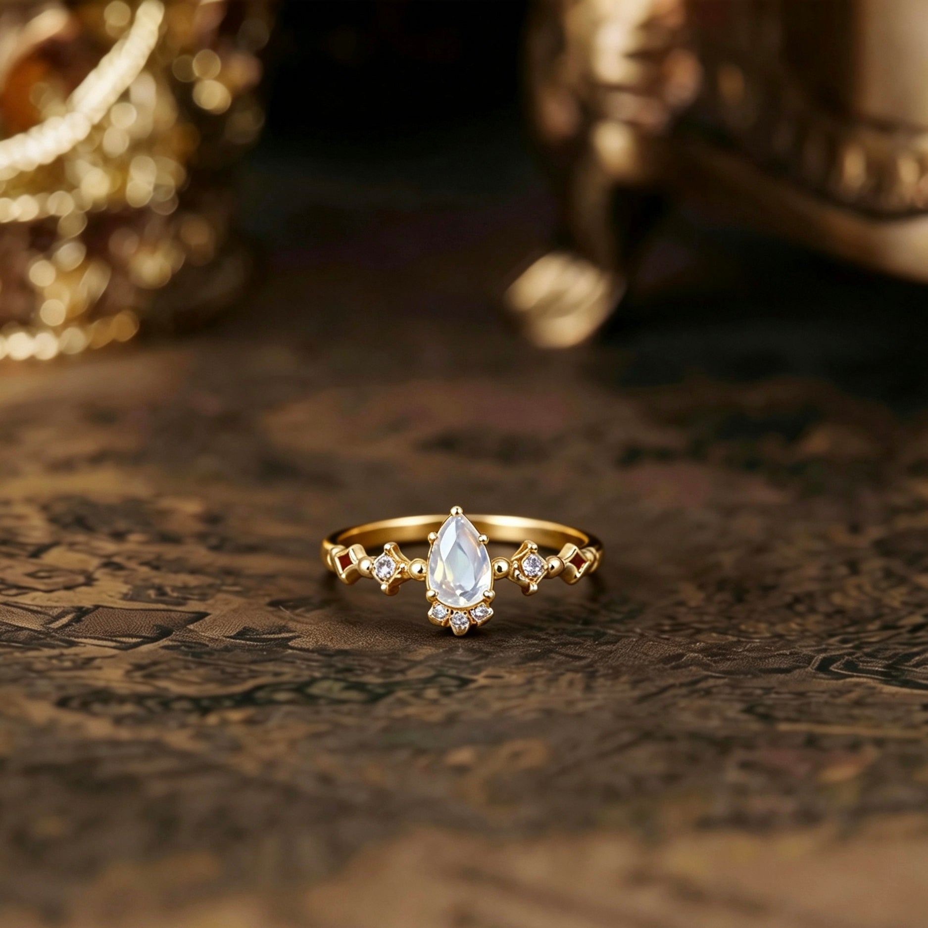 The Courtyard Garden Ring – Square Lab Moonstone & Mossanite Accents