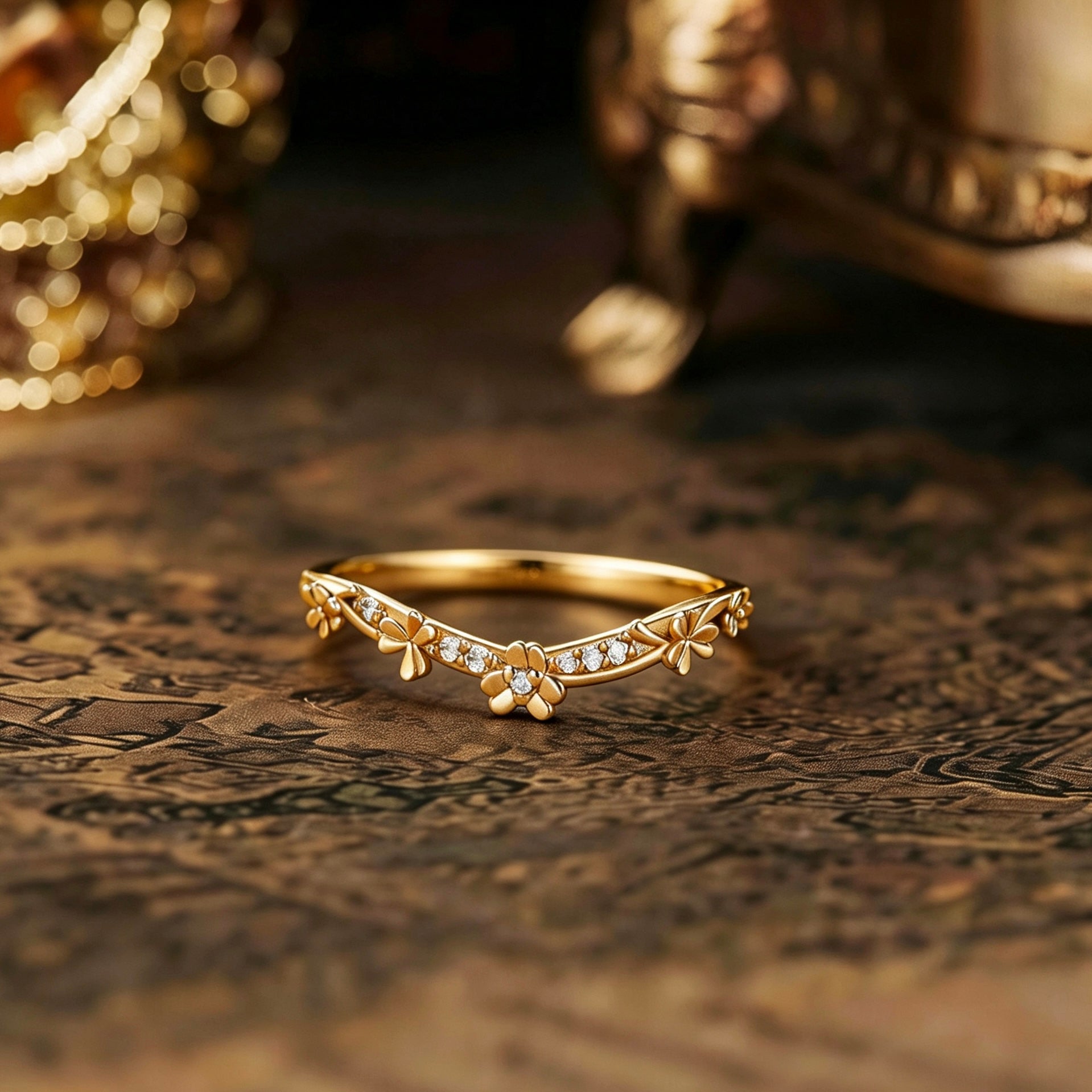 Leaf Inspired | Leaf Clover Curved Wedding Band