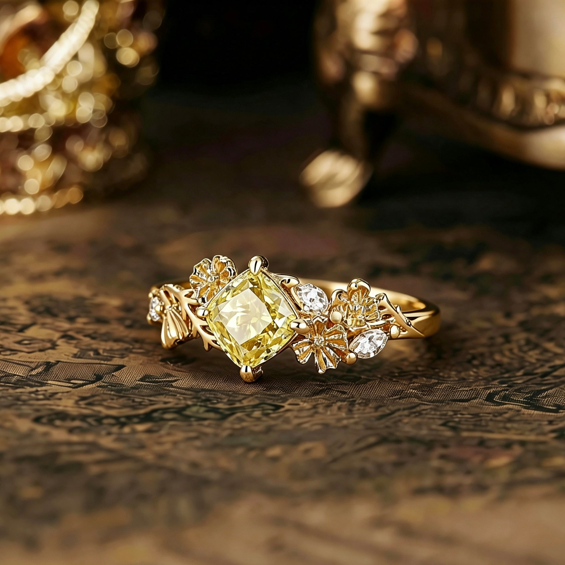 Floral Inspired | Cosmos Design Yellow Moissanite Engagement Ring