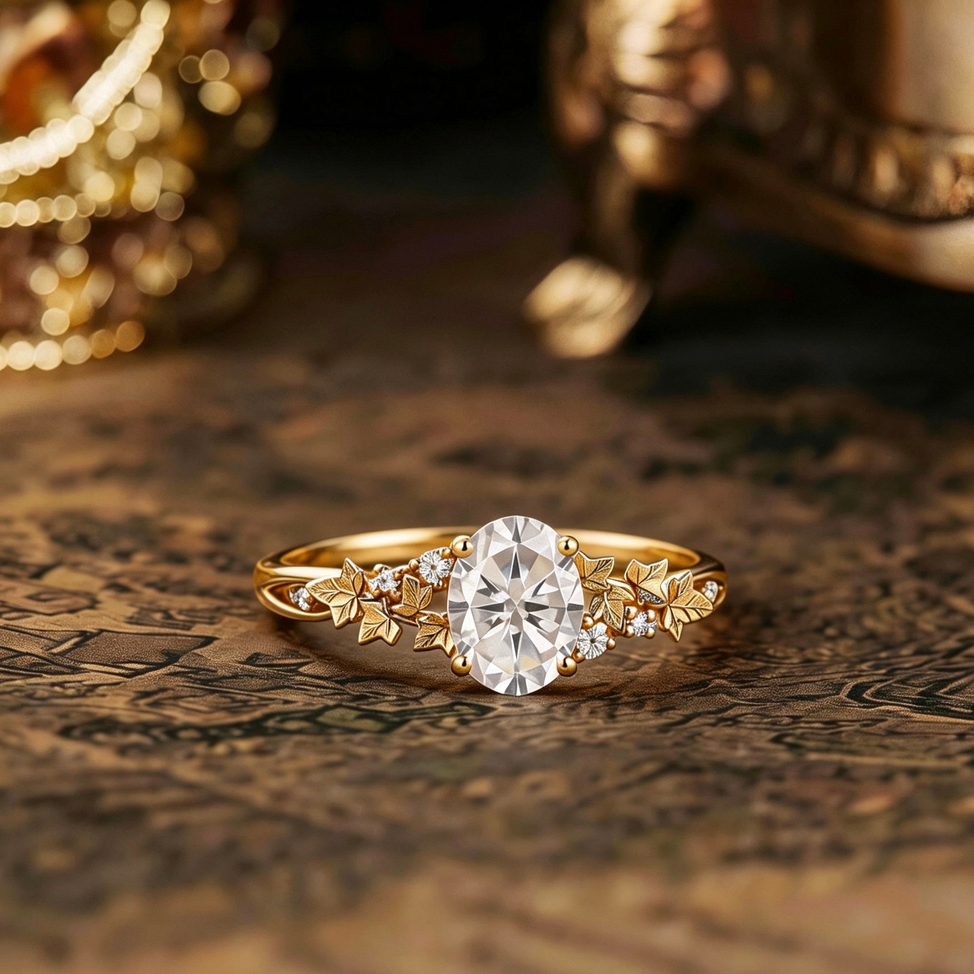Leaf Inspired | Ivy Leaf Design Moissanite Engagement Ring