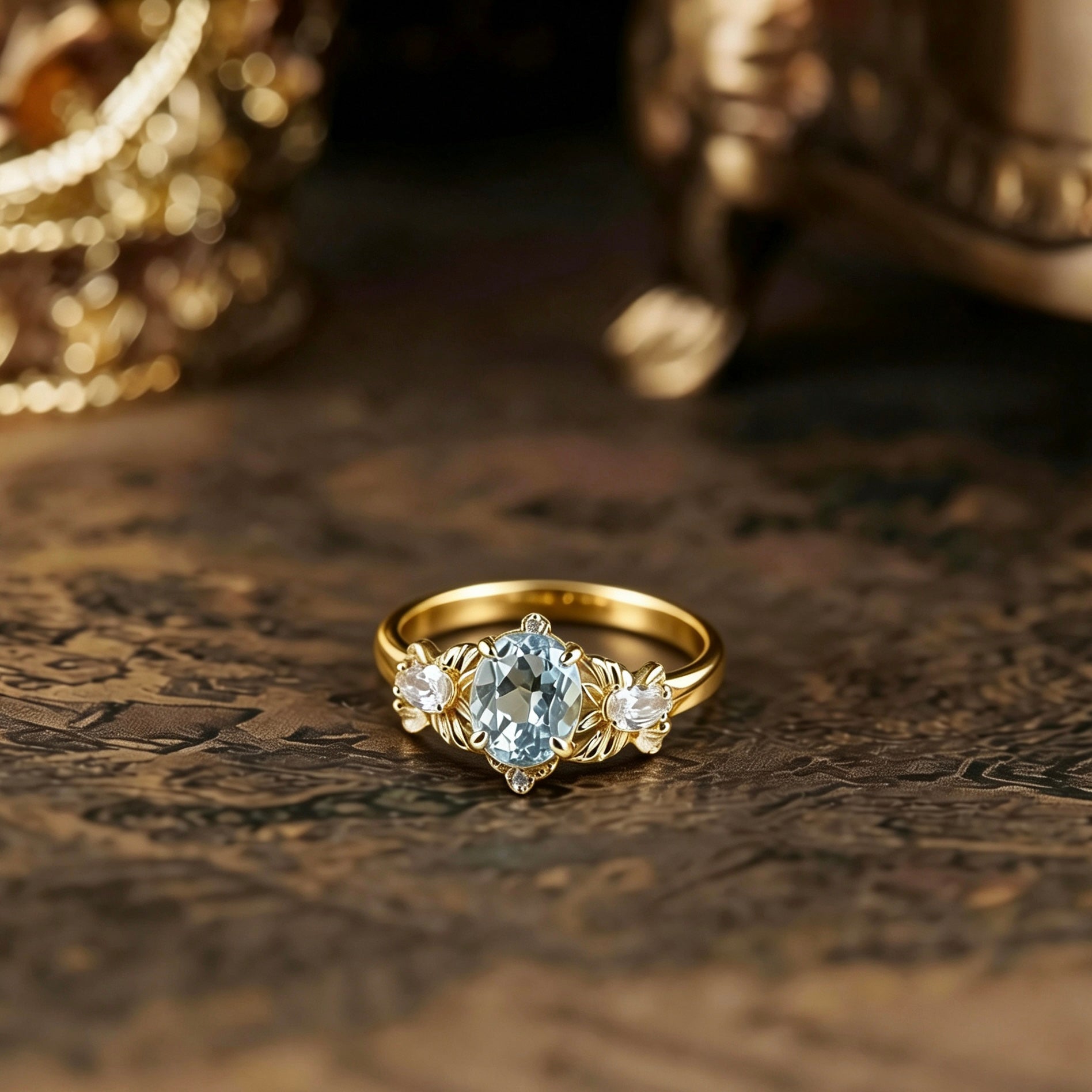 Natural Blue Topaz Ring for Women, Luxury Butterfly Band, 925 Sterling Silver Gold Plated, Heavy Craftsmanship High-End Ring
