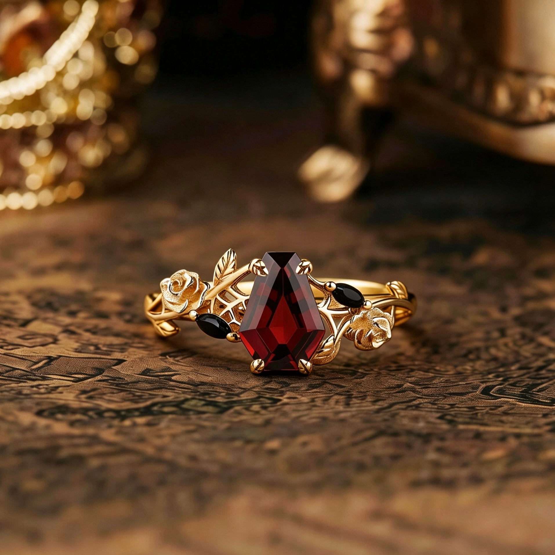 Halloween Theme Design Coffin Cut Lab-grown ruby Engagement Ring