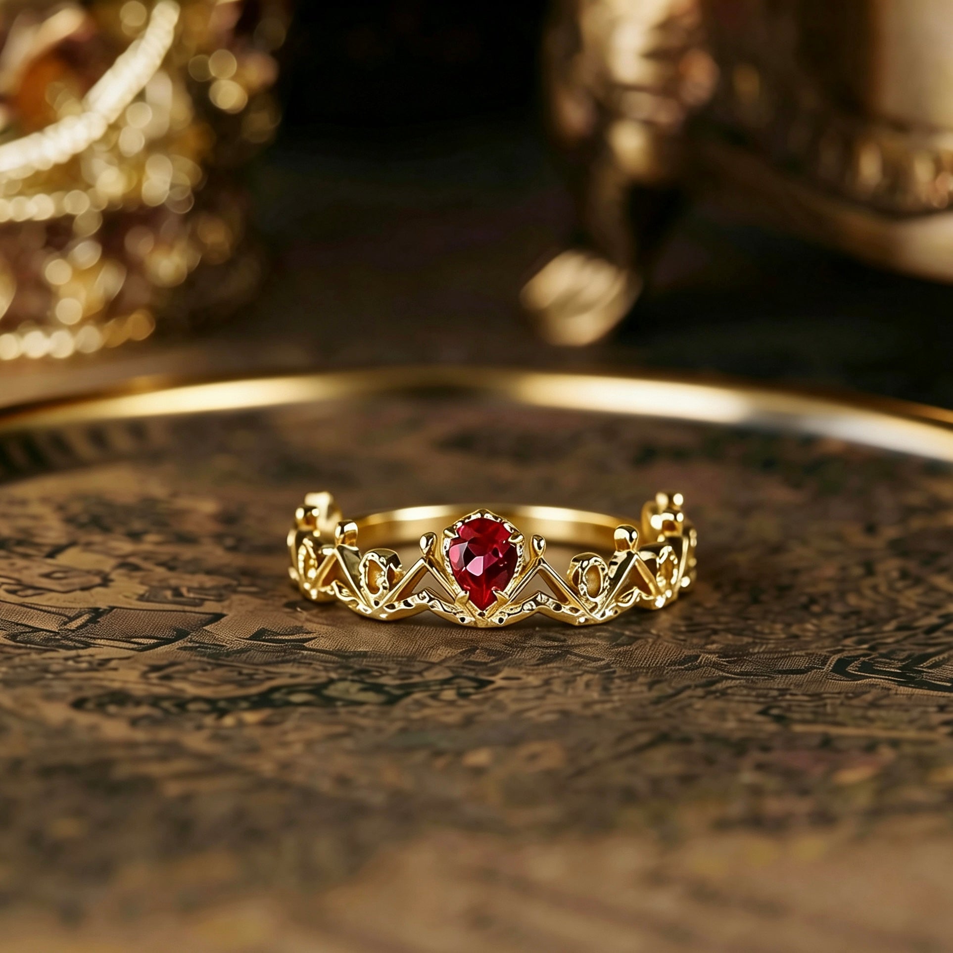 S925 Sterling Silver Plated 14K Gold, Lab Ruby Collection Ring for Women
