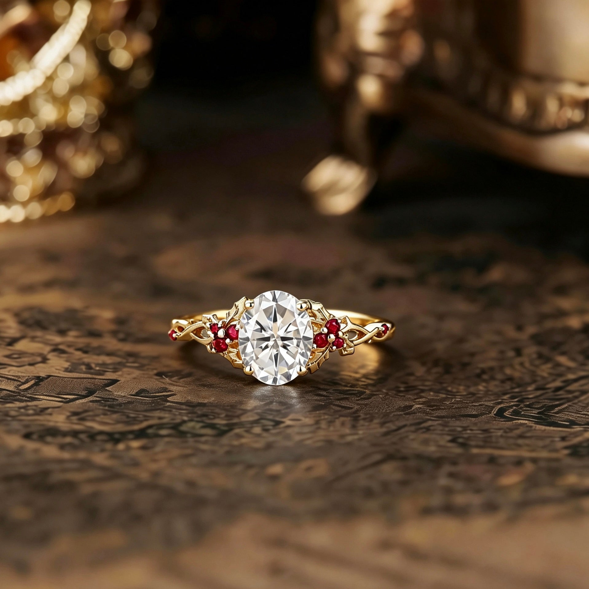 Leaf Inspired | Christmas Holly Leaf Moissanite Engagement Ring