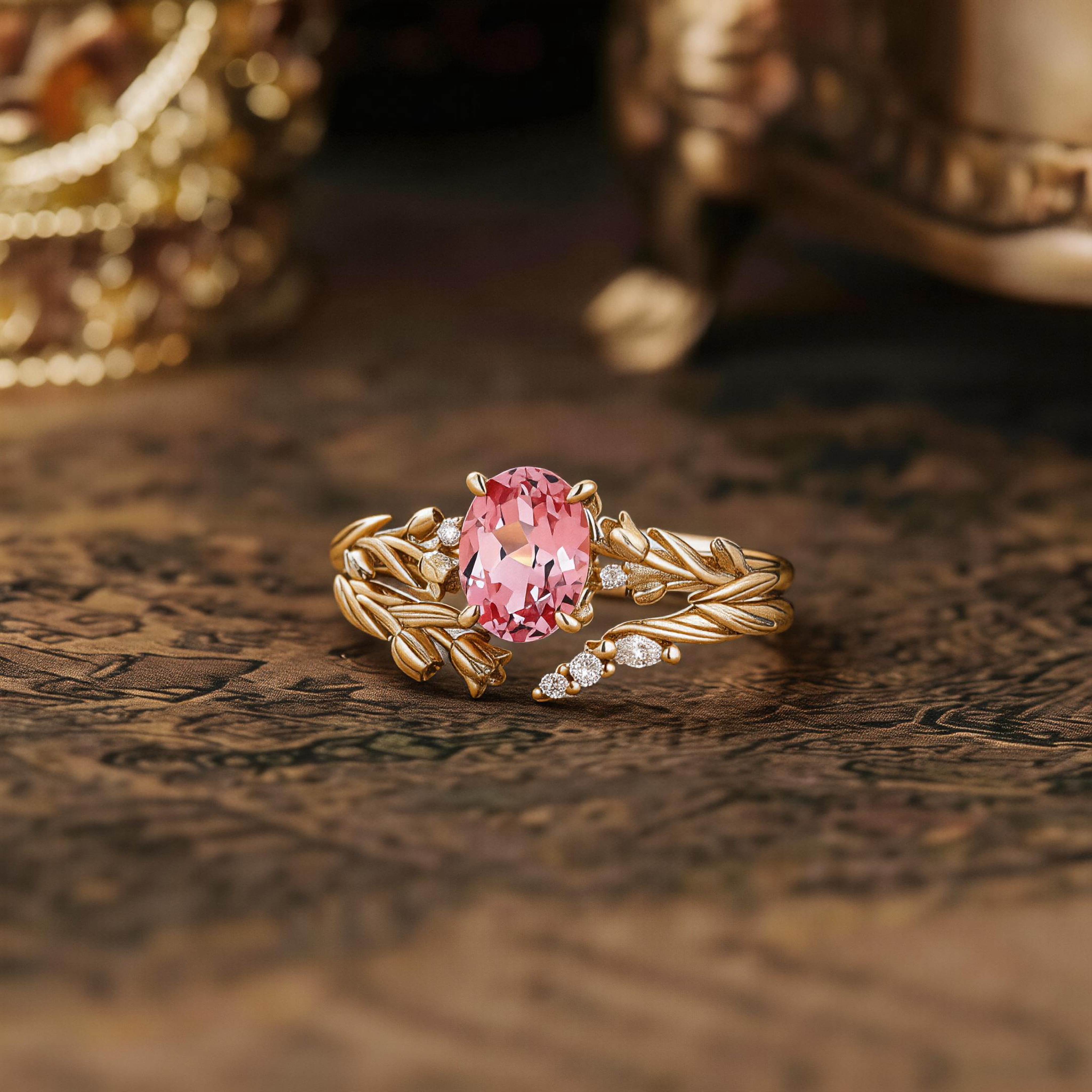 Floral Inspired | Lab Papalacha Spring Tulip Engagement Ring Set