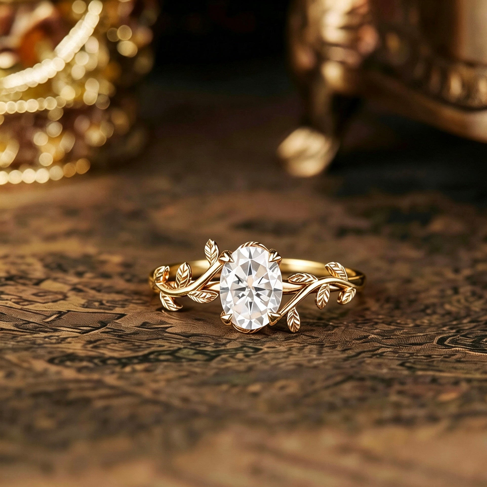 Nartyajewelry | 1.5ct Oval Cut Moissanite Leaf Engagement Ring