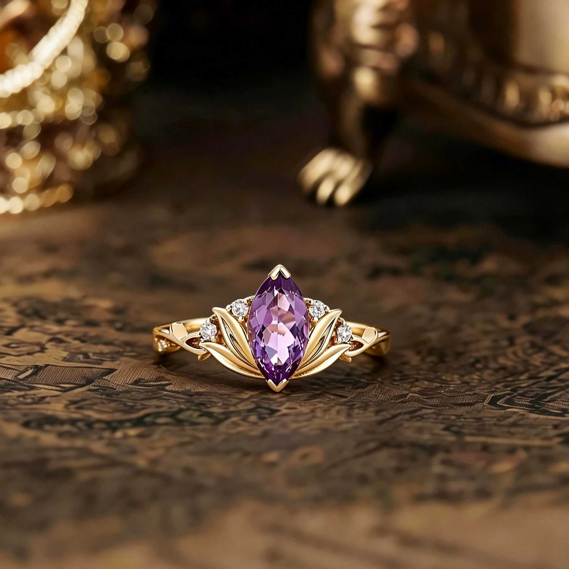 Floral Inspired | Water Lily Design Amethyst Engagement Ring